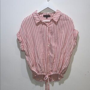 Sanctuary Pink and White Boyfriend Short Sleeve Button Down Shirt Size Large